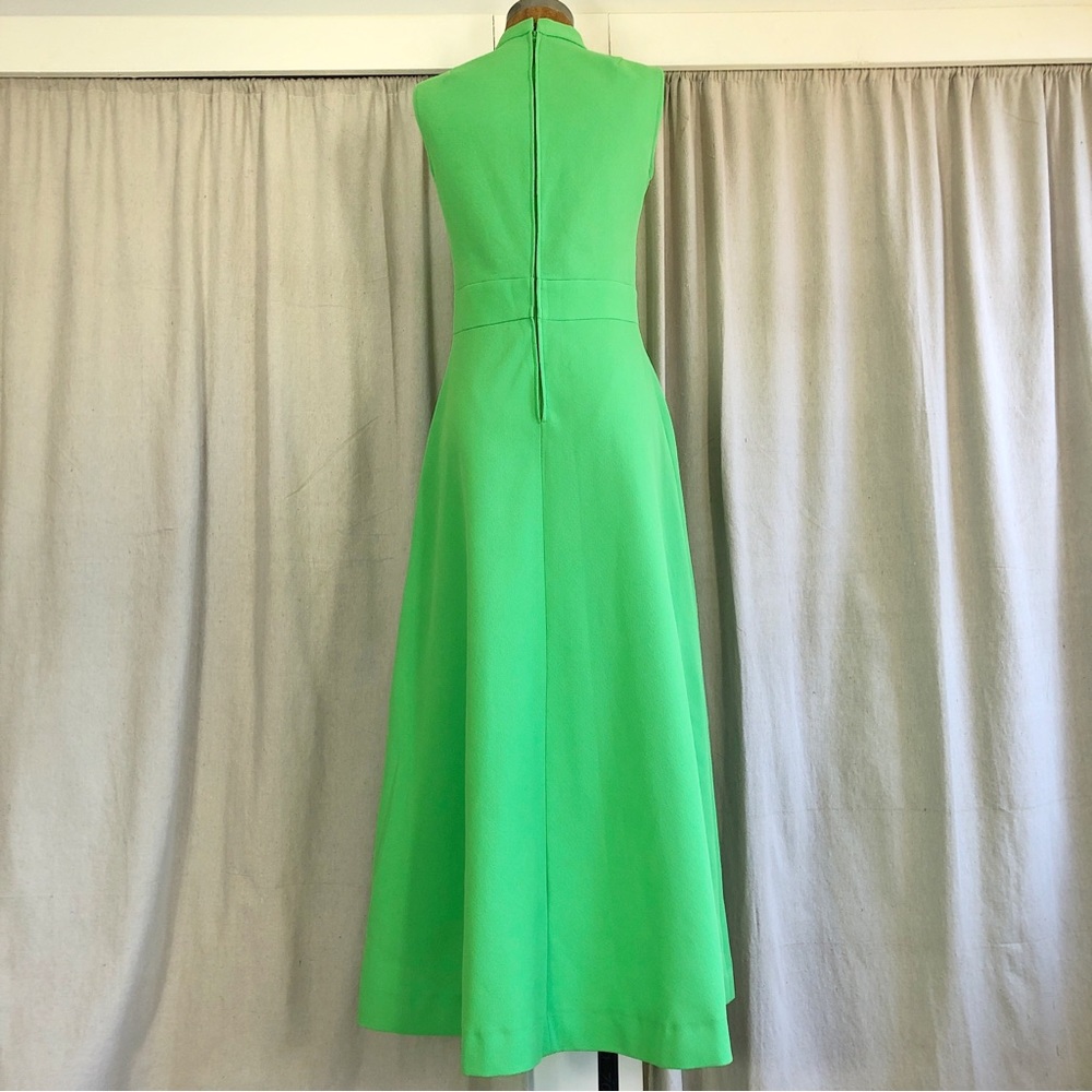 SOLD Vintage 60s Acid Green Poly Knit Maxi Dress - Picture 5 of 8